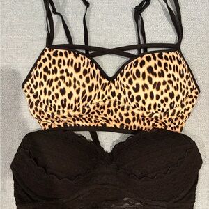 VS Leopard and Black Lace Bralette Set